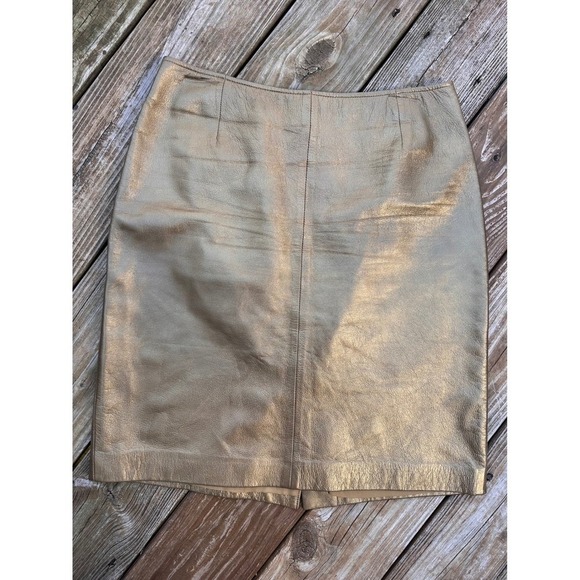 Unavailable - Dana Buchman Petite Gold Metallic Lamb Skin Leather Pencil Skirt - Picture 1 of 4
